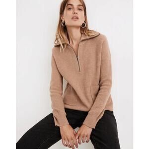 Madewell Glenbrook Half-Zip Pullover Merino Wool Blend Beige Women’s Size Small